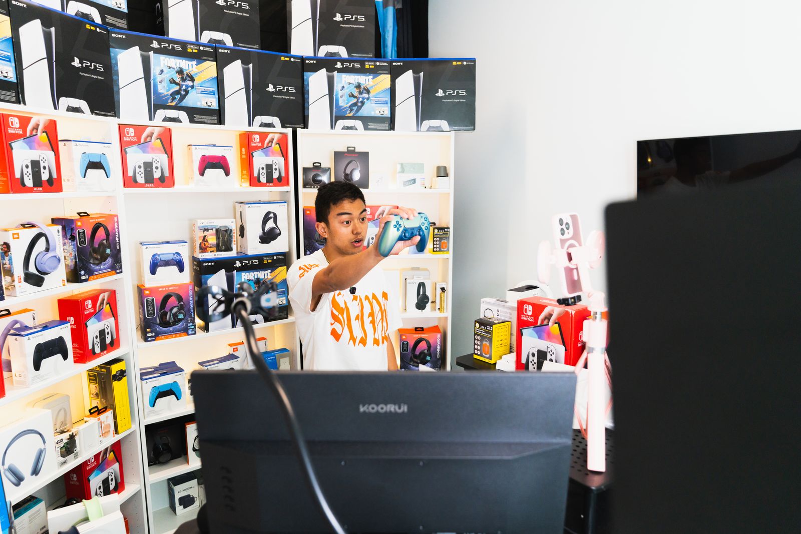 A creator filming a product